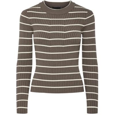 PIECES Pccrista Ls O-Neck Knit Noos Bc, Morel, XS PIECES Pccrista Ls O-Neck Knit Noos Bc, Morel, XS