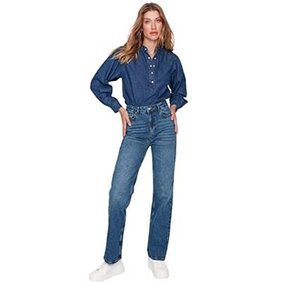 Trendyol Kvinnor hög midja vida ben jeans med vida ben blå, BLÅ, 62 SE Trendyol Kvinnor hög midja vida ben jeans med vida ben blå, BLÅ, 62 SE