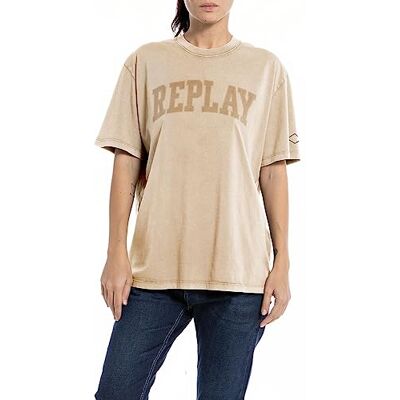 Replay T-shirt för kvinnor, normal passform, 803 Light Taupe, XS Replay T-shirt för kvinnor, normal passform, 803 Light Taupe, XS