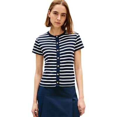 Tommy Hilfiger dam guld knapp smal ss t-shirt WW0WW48709, blå, XS Tommy Hilfiger dam guld knapp smal ss t-shirt WW0WW48709, blå, XS