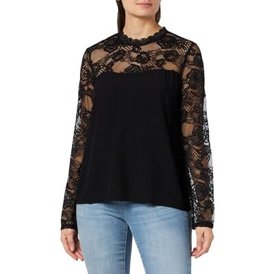 VERO MODA Bestseller A/S VMRUSK LS O-hals topp WVN, svart, S VERO MODA Bestseller A/S VMRUSK LS O-hals topp WVN, svart, S