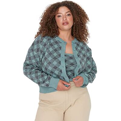 Trendyol Dam dam normal standard bomberkrage stickat plusstorlek kofta tröja, mint, 3XL, Mint, 3XL Trendyol Dam dam normal standard bomberkrage stickat plusstorlek kofta tröja, mint, 3XL, Mint, 3XL
