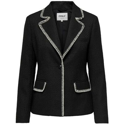 ONLY ONLKARI L/S Stitch Boucle Blazer TLR, Svart/detalj: vit söm, 38 ONLY ONLKARI L/S Stitch Boucle Blazer TLR, Svart/detalj: vit söm, 38