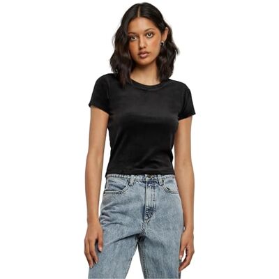 Urban Classics Ladies Short Velvet Tee kvinnor T-shirt svarta baser, svart, L Urban Classics Ladies Short Velvet Tee kvinnor T-shirt svarta baser, svart, L