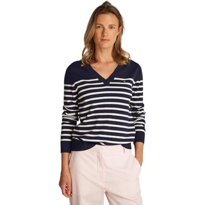 Tommy Hilfiger Dam CO JERSEY STITCH V-NK TRÖJA WW0WW40098, blå, M, Blå (mörk natt marinblå/elfenben kronblad Stp), M Tommy Hilfiger Dam CO JERSEY STITCH V-NK TRÖJA WW0WW40098, blå, M, Blå (mörk natt marinblå/elfenben kronblad Stp), M