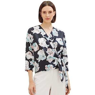 TOM TAILOR dam omlottblus med blommönster, 32413-tie färgblomma design, 38 TOM TAILOR dam omlottblus med blommönster, 32413-tie färgblomma design, 38