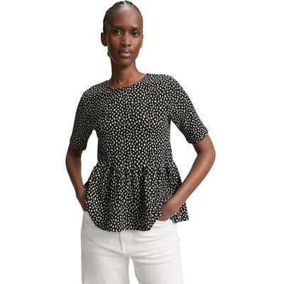 TOM TAILOR Denim dam 1047861 t-shirt, 38411-svart vit prickigt tryck, M, 38411 – svart vit prickigt tryck, M TOM TAILOR Denim dam 1047861 t-shirt, 38411-svart vit prickigt tryck, M, 38411 – svart vit prickigt tryck, M
