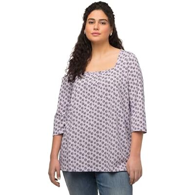 Ulla Popken dam veckad skjorta med Carreeurringning och pricktryck, A-line T-shirt, Pastell syren, 42/44 Ulla Popken dam veckad skjorta med Carreeurringning och pricktryck, A-line T-shirt, Pastell syren, 42/44