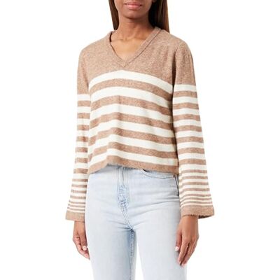 VERO MODA Bestseller A/S Damtröja Vmhurricane Ls V-neck Ga Bf tröja, Brun ventil/ränder: v. björk, XS VERO MODA Bestseller A/S Damtröja Vmhurricane Ls V-neck Ga Bf tröja, Brun ventil/ränder: v. björk, XS