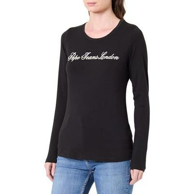 Pepe Jeans dam W Basic Stretch Logo L/S T-shirt, Svart (svart), M Pepe Jeans dam W Basic Stretch Logo L/S T-shirt, Svart (svart), M