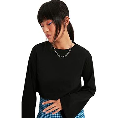 Trendyol Dam ung vanlig bas stickad T-shirt med rund hals, Svart, L Trendyol Dam ung vanlig bas stickad T-shirt med rund hals, Svart, L