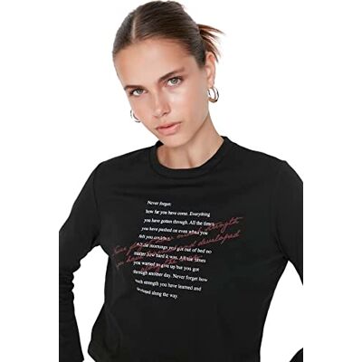Trendyol Dam vanlig basic rundhalsad stickad T-shirt, Svart, L Trendyol Dam vanlig basic rundhalsad stickad T-shirt, Svart, L