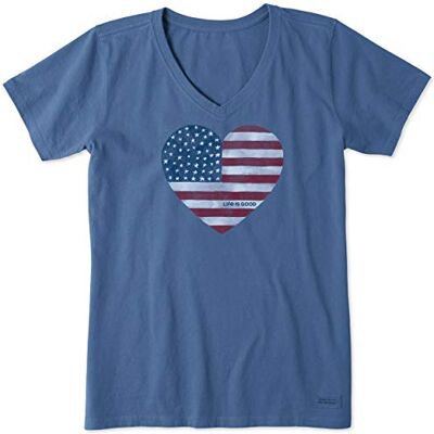 Life Is Good Women's Crusher grafisk v-ringad t-shirt akvarell flagga t-shirt Life Is Good Women's Crusher grafisk v-ringad t-shirt akvarell flagga t-shirt