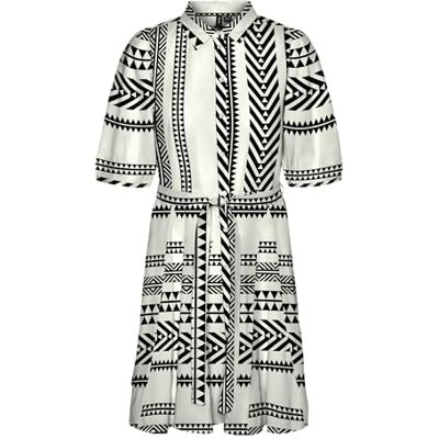 VERO MODA VMDICTHE 2/4 kort volym klänning WVN GA, Snow White/Aop: ibiza svart, XL VERO MODA VMDICTHE 2/4 kort volym klänning WVN GA, Snow White/Aop: ibiza svart, XL