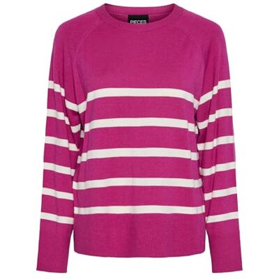 PIECES Damer Pcsia Ls Knit Noos Bc stickad tröja, Festival fuchsia/ränder: vit, L PIECES Damer Pcsia Ls Knit Noos Bc stickad tröja, Festival fuchsia/ränder: vit, L