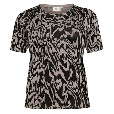 Kaffe Curve Plus Size dam pullover kortärmad tryckt rund hals dam, Svart/elefant grafiska linjer, XL Stor Kaffe Curve Plus Size dam pullover kortärmad tryckt rund hals dam, Svart/elefant grafiska linjer, XL Stor