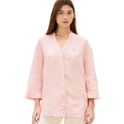 Tommy Hilfiger kvinnors Ess linne kraglös skjorta WW0WW48926, beige, XS Tommy Hilfiger kvinnors Ess linne kraglös skjorta WW0WW48926, beige, XS