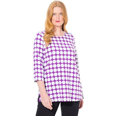 Ulla Popken damer stora storlekar överdimensionerade plus size skjorta, prickar, a-linje, rund hals, 3/4-arm, pimabomull, Björnbär, 50-52 Ulla Popken damer stora storlekar överdimensionerade plus size skjorta, prickar, a-linje, rund hals, 3/4-arm, pimabomull, Björnbär, 50-52
