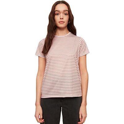 Trendyol Kvinnors mink randig basic stickad t-shirt, XL Trendyol Kvinnors mink randig basic stickad t-shirt, XL
