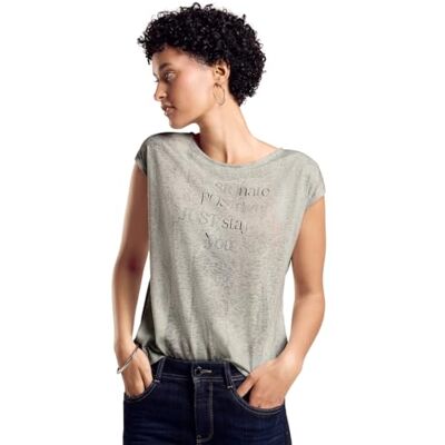 Street One T-shirt med Wording, Slät sand beige, 42 Street One T-shirt med Wording, Slät sand beige, 42