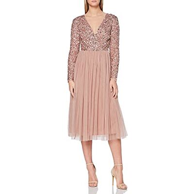 Maya Deluxe Maya Faux Warp Front Utsmyckad Midi-klänning brudtärna, Blek Mauve, 36 Maya Deluxe Maya Faux Warp Front Utsmyckad Midi-klänning brudtärna, Blek Mauve, 36