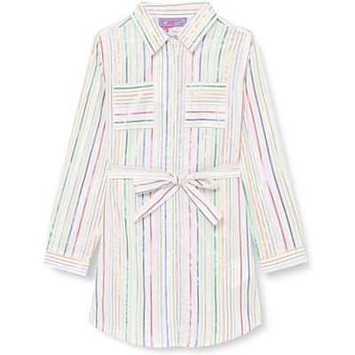 mimo Flicka skjortblusklänning långärmad casual klänning, Vita flerfärgade ränder, 128 mimo Flicka skjortblusklänning långärmad casual klänning, Vita flerfärgade ränder, 128