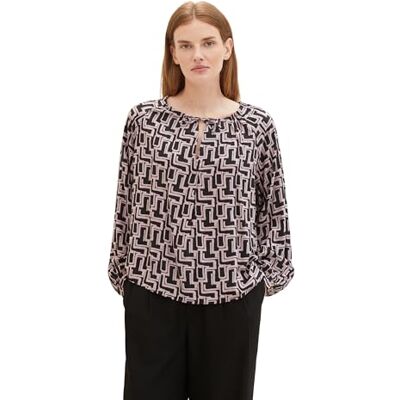 TOM TAILOR Damblus, 33990 – svart lila abstrakt design, 40 TOM TAILOR Damblus, 33990 – svart lila abstrakt design, 40