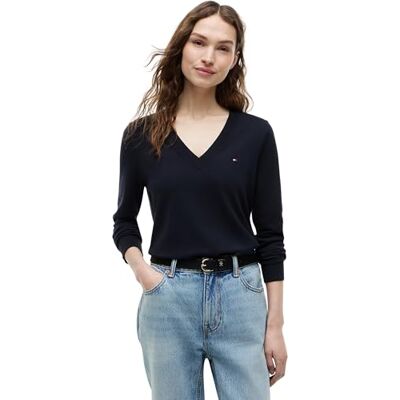 Tommy Hilfiger Dam CO Jersey Stitch V-NK tröja pullover tröja, ökenhimmel, S, Öken himmel, S Tommy Hilfiger Dam CO Jersey Stitch V-NK tröja pullover tröja, ökenhimmel, S, Öken himmel, S