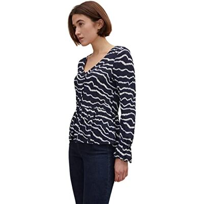 TOM TAILOR Denim Damer T-shirt blus med volang 1030176, 28945 Navy Structure Print, XS TOM TAILOR Denim Damer T-shirt blus med volang 1030176, 28945 Navy Structure Print, XS