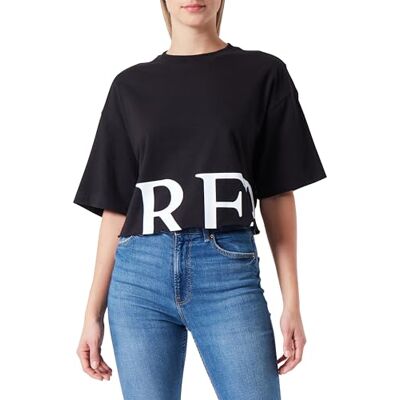 Replay Kortärmad T-shirt för kvinnor, ren logotypkollektion, 098 svart, XL Replay Kortärmad T-shirt för kvinnor, ren logotypkollektion, 098 svart, XL
