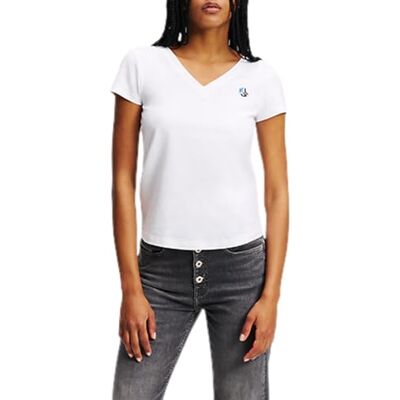 KARL LAGERFELD JEANS , Dam, Slim Kortärm VHals, Slim Fit, Vit, S KARL LAGERFELD JEANS , Dam, Slim Kortärm VHals, Slim Fit, Vit, S