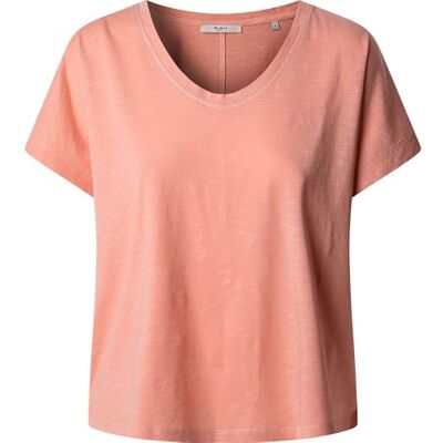 Pepe Jeans Dam Dam V-ringad T-shirt, Rosa (Vaxad Rosa), L, Rosa (tvättad rosa), L Pepe Jeans Dam Dam V-ringad T-shirt, Rosa (Vaxad Rosa), L, Rosa (tvättad rosa), L