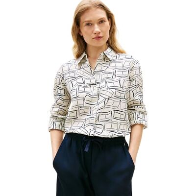 Tommy Hilfiger kvinnors Ess linne avslappnad Ls skjorta WW0WW44679, vit, 38 Tommy Hilfiger kvinnors Ess linne avslappnad Ls skjorta WW0WW44679, vit, 38