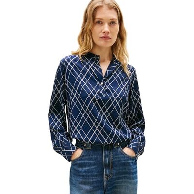 Tommy Hilfiger Dam VIS twill V-NK blus WW0WW48178 L/S blusar, blå (Argyle Print Navy), 40, Blå (Argyle Print Navy), 66 Tommy Hilfiger Dam VIS twill V-NK blus WW0WW48178 L/S blusar, blå (Argyle Print Navy), 40, Blå (Argyle Print Navy), 66