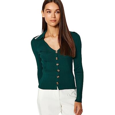 Trendyol FeMan Slim Fit Basic Polo Neck Stickat Cardigan, Smaragd, M, Smaragd, M Trendyol FeMan Slim Fit Basic Polo Neck Stickat Cardigan, Smaragd, M, Smaragd, M