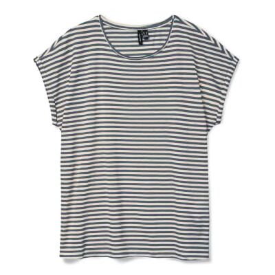 VERO MODA Vmava Plain ss Top Stripe Ga JRS Noos T-shirt för kvinnor, Kina blå/ränder: orörda, S VERO MODA Vmava Plain ss Top Stripe Ga JRS Noos T-shirt för kvinnor, Kina blå/ränder: orörda, S