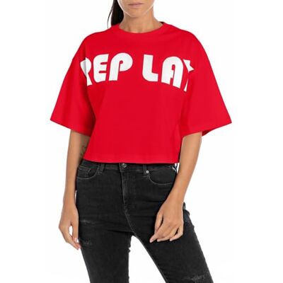 Replay cropped T-shirt för kvinnor, 551 körsbärsröd, S Replay cropped T-shirt för kvinnor, 551 körsbärsröd, S
