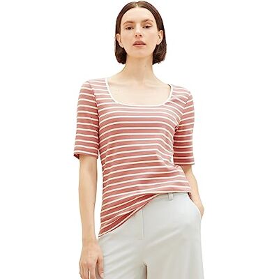 TOM TAILOR dam-t-shirt med ribbstruktur och ränder, 32395-ros offwhite stripe, XXL TOM TAILOR dam-t-shirt med ribbstruktur och ränder, 32395-ros offwhite stripe, XXL