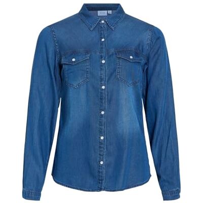 Vila Unbekannt Dam Vibista denimtröja/Su-noos skjorta, Mörkblå denim, XS Vila Unbekannt Dam Vibista denimtröja/Su-noos skjorta, Mörkblå denim, XS