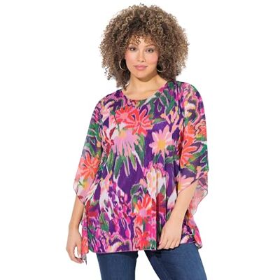 Ulla Popken dam Bluse, Doppellagig, Oversized, Rundhals, Halbarm Blus, nätkast, rund hals Ulla Popken dam Bluse, Doppellagig, Oversized, Rundhals, Halbarm Blus, nätkast, rund hals