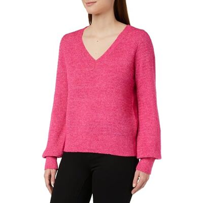 VERO MODA Vmparker Ls V-hals Ga Boo tröja, Fuchsia lila/detalj: w. melerad, S VERO MODA Vmparker Ls V-hals Ga Boo tröja, Fuchsia lila/detalj: w. melerad, S