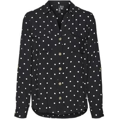 VERO MODA damblus 10275283, Svart: snövit prick, S VERO MODA damblus 10275283, Svart: snövit prick, S