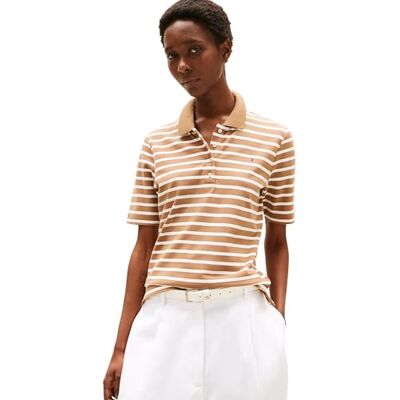 Tommy Hilfiger 1985 REG Pique Polo SS WW0WW43224 dam, Brun (Hickory/Ecru Stp), XXL Tommy Hilfiger 1985 REG Pique Polo SS WW0WW43224 dam, Brun (Hickory/Ecru Stp), XXL