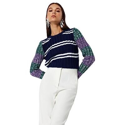 Trendyol Dam Slim Fit Basic Crew Neck Stickat tröja, marinblå, S Trendyol Dam Slim Fit Basic Crew Neck Stickat tröja, marinblå, S