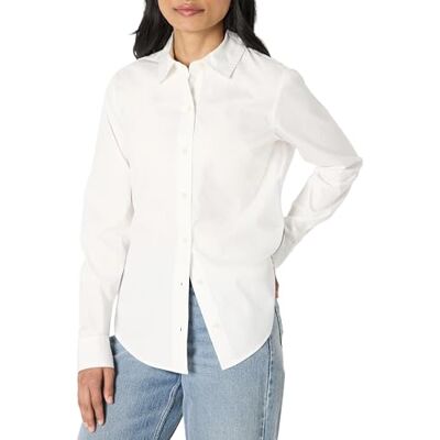 Amazon Essentials damklänning med normal passform stretch poplin skjorta med knappar, Vitt, M Amazon Essentials damklänning med normal passform stretch poplin skjorta med knappar, Vitt, M