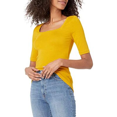 Amazon Essentials Women's T-shirt med smal passform med halvärm och fyrkantig hals, Mörkgul, M Amazon Essentials Women's T-shirt med smal passform med halvärm och fyrkantig hals, Mörkgul, M