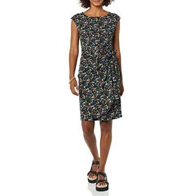 Amazon Essentials dammössa ärm båthals falsk wrap klänning, svart Ditsy blommig, XX-Large Amazon Essentials dammössa ärm båthals falsk wrap klänning, svart Ditsy blommig, XX-Large