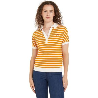 Tommy Hilfiger dam RLX Lyocell SMD Polo Ss S/S pikétröjor, orange, M, Breton Ecru/rik ockra, M Tommy Hilfiger dam RLX Lyocell SMD Polo Ss S/S pikétröjor, orange, M, Breton Ecru/rik ockra, M