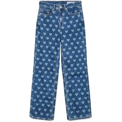 VERO MODA dam Vmtessa Hr Wide Jeans Print Ga, Mellanblå denim, 30W / 30L VERO MODA dam Vmtessa Hr Wide Jeans Print Ga, Mellanblå denim, 30W / 30L