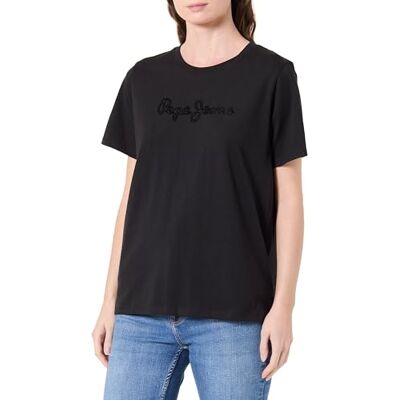 Pepe Jeans Dam W Flock Logo T-shirt, Svart (svart), M Pepe Jeans Dam W Flock Logo T-shirt, Svart (svart), M